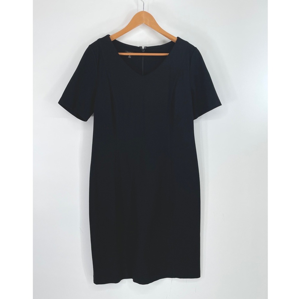 Excellent Talbots Womens Dress 12P Sheath Black V-Neck Short Sleeve Ponte Knit